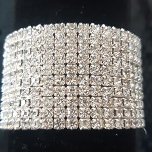 New Elegant 10 Row Silver Plated Crystal Rhinestone Bracelet In Package